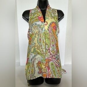 Floral & Ivy Print Top - Elegant pink green orange Polyester Blouse Small